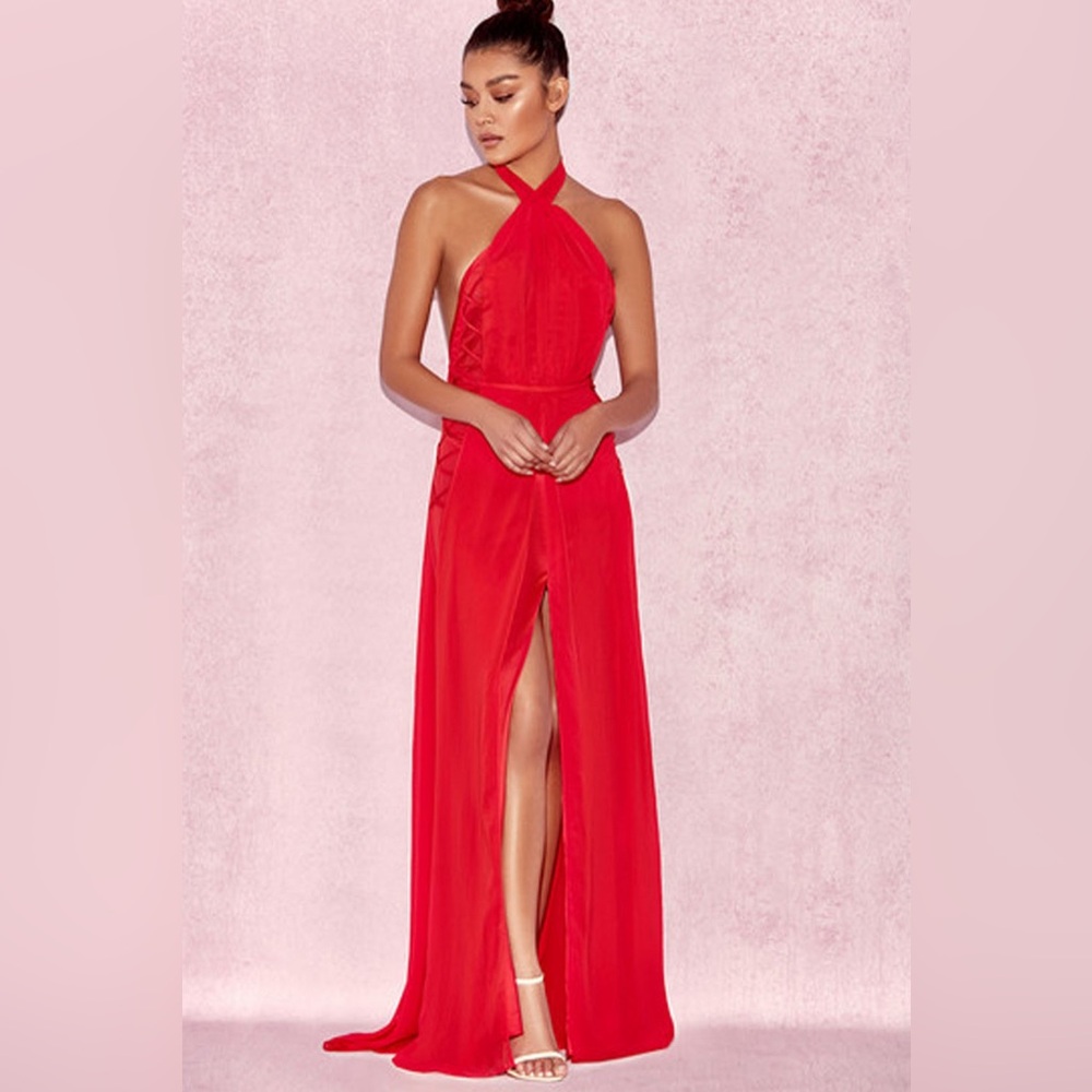 HOUSE OF CB Ranada Red Backless Halter Maxi Dress Size S Small NEW - Picture 5 of 15